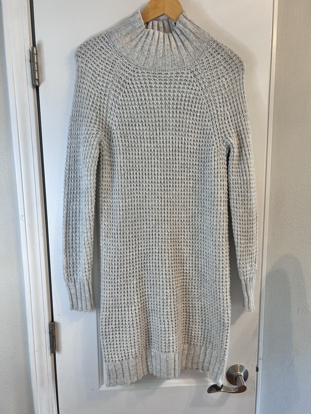 American Eagle Gray Soft Knit Mock Neck Sweater Dress Long Sleeve Cottagecore